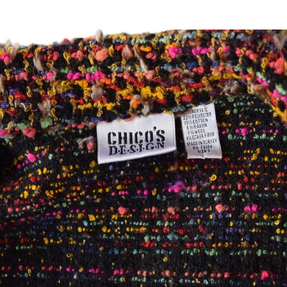 Chico's Design Colorful Vibrant Tweed Fringe Knit Jacket Size XL - Picture 4 of 5
